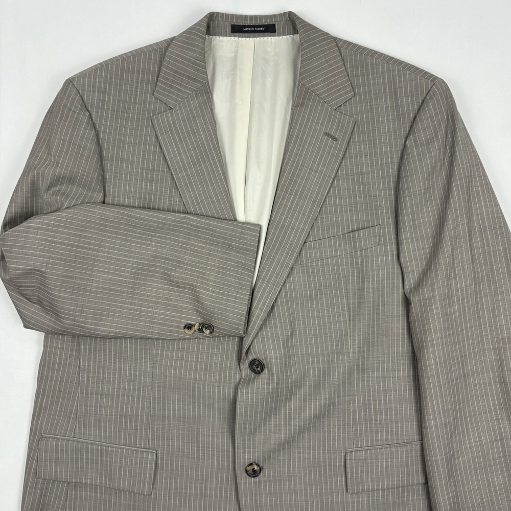Hugo Boss Pasolini Super 100 Wool Nailhead Pinstripe Sport Coat 48R Taupe/Ivory